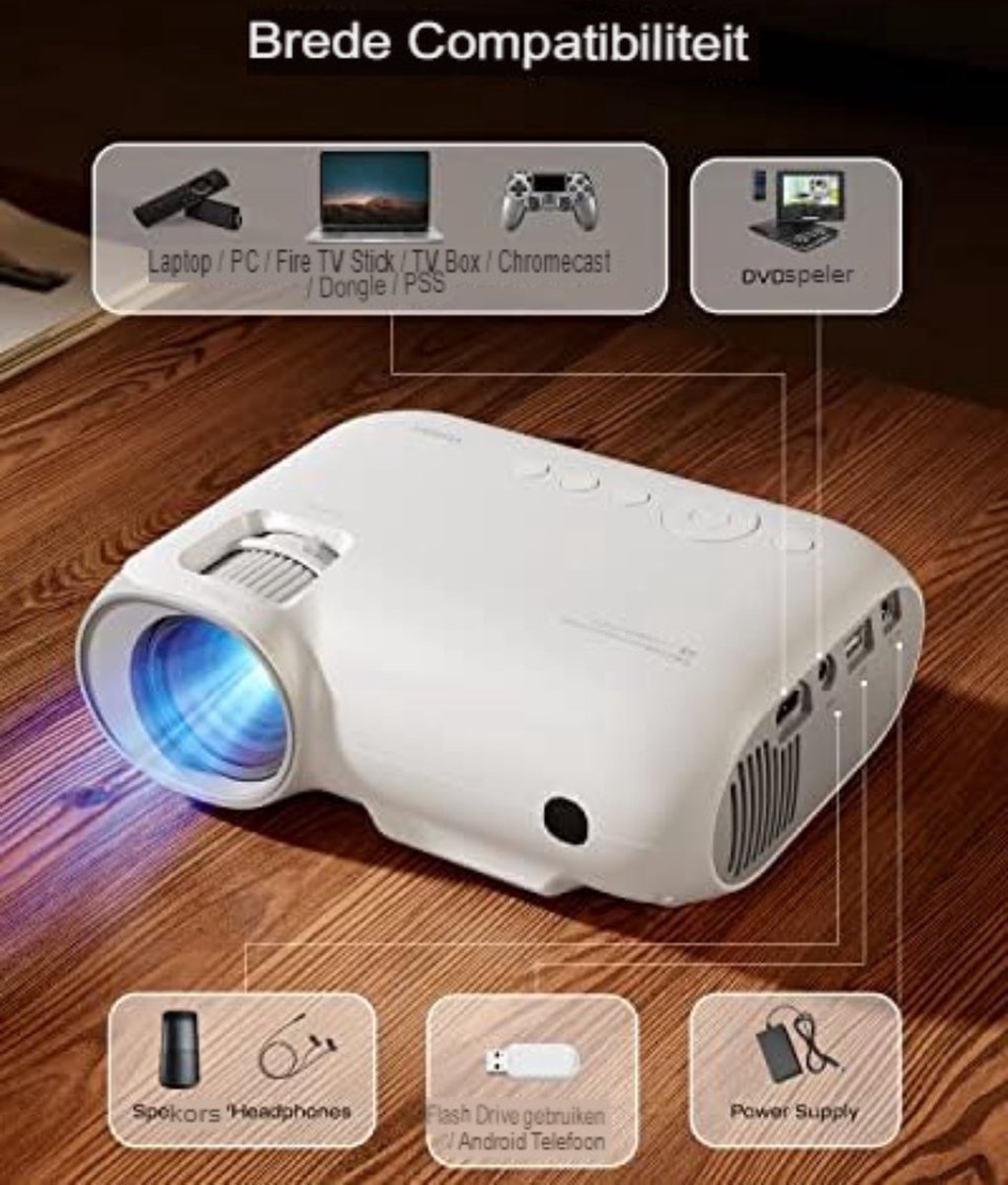 Mini projector wit met wifi en bluetooth