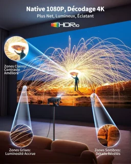 Mini-projector - Zwart - Draagbare 4K beamer met korte brandpuntsafstand