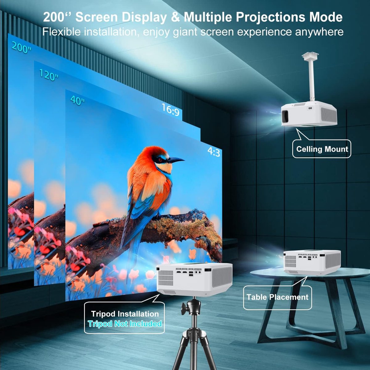 Professionele 4K Beamer Projector Android 9 Bluetooth 12.000 Lumen