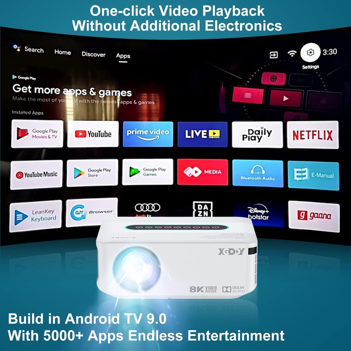 Professionele 4K Beamer Projector Android 9 Bluetooth 12.000 Lumen