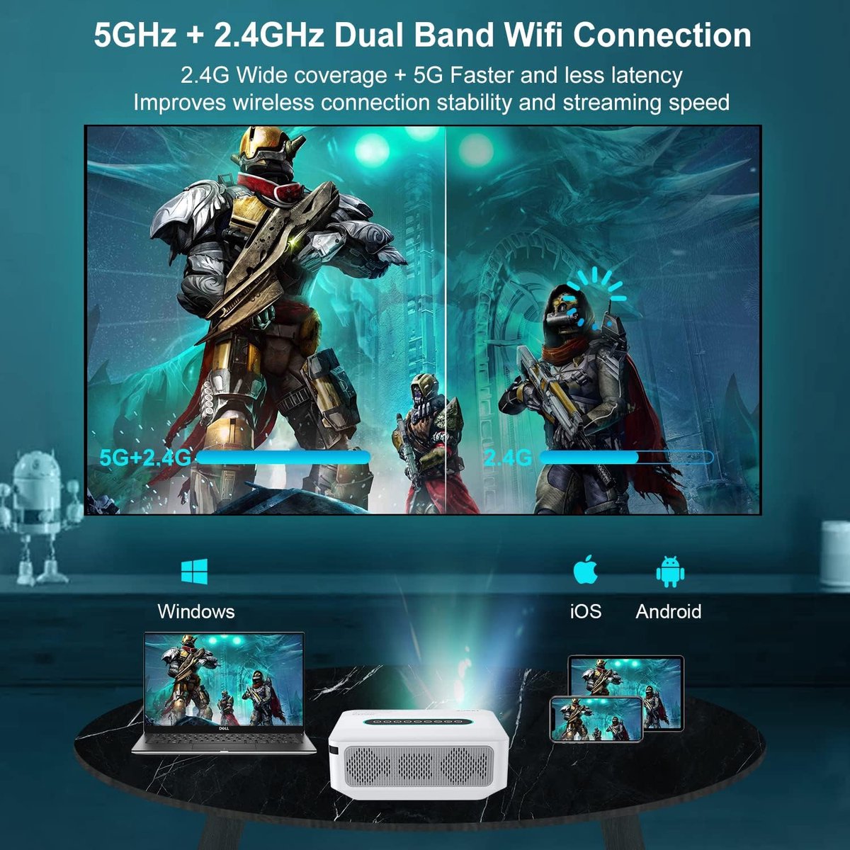 Professionele 4K Beamer Projector Android 9 Bluetooth 12.000 Lumen