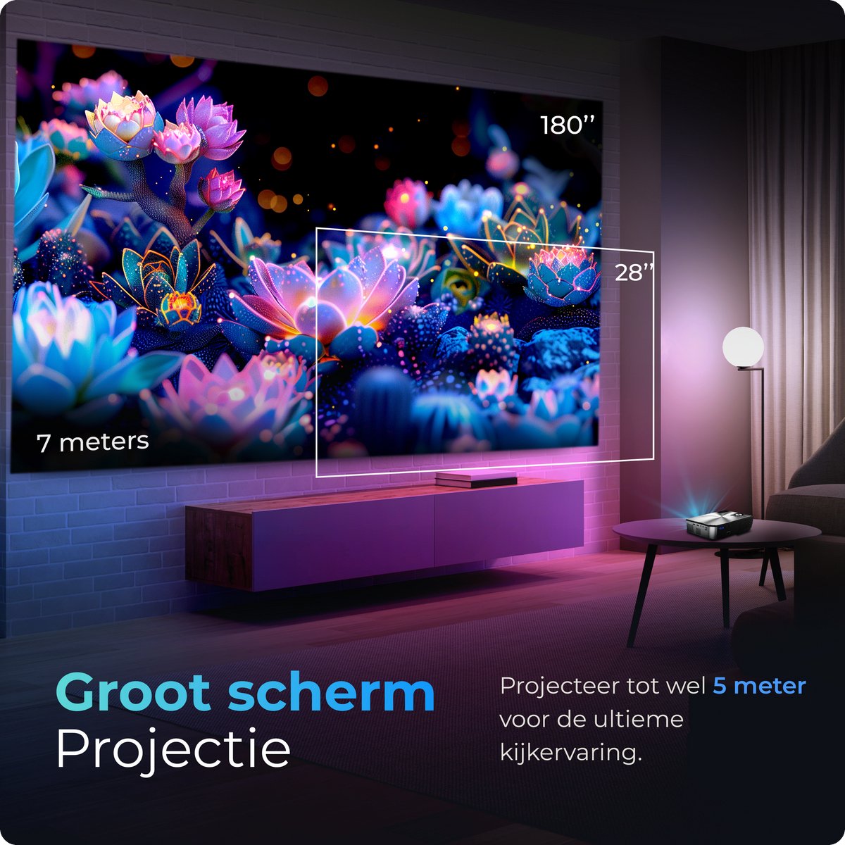 Proun Mini 4K Beamer met 120 inch Scherm