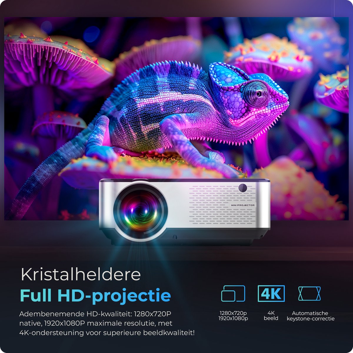 Proun Mini 4K Beamer met 120 inch Scherm