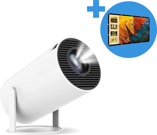 Proun Mini Beamer 4K Android 11.0 met 120 inch Projectiescherm