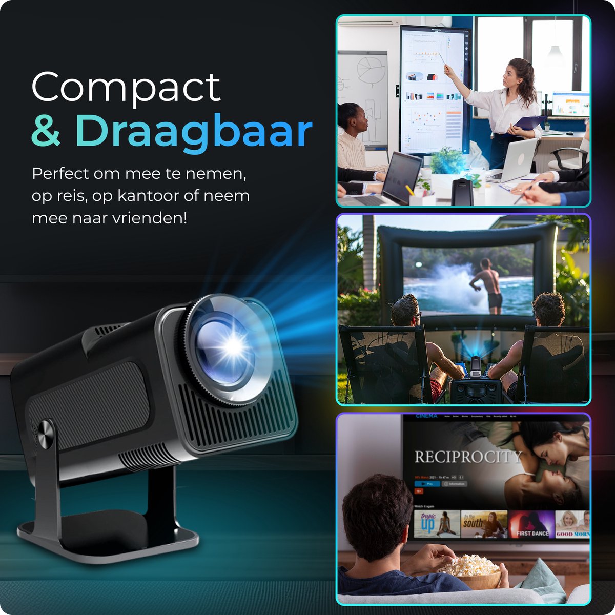 Proun Mini Beamer met 120 inch Projectiescherm Full HD