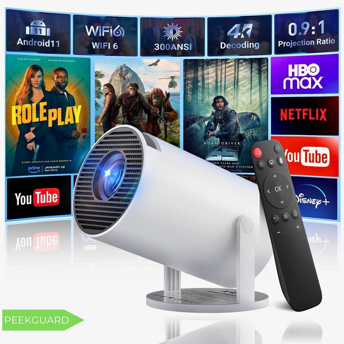 De ProVision 4 Mini Beamer Wit 4K WiFi Bluetooth HDMI in één oogopslag