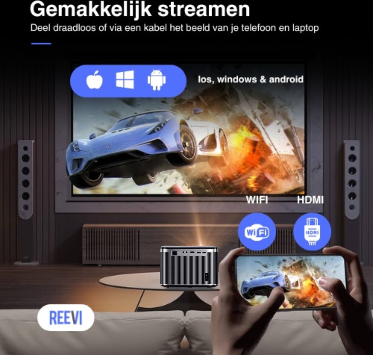 Reevi 2025 Mini Beamer 4K Projector