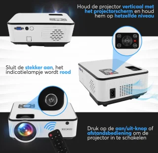 Relave Mini Projector Full HD 6500 Lumens inclusief Projectiescherm
