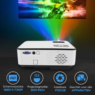 Relave Mini Projector Full HD 6500 Lumens inclusief Projectiescherm