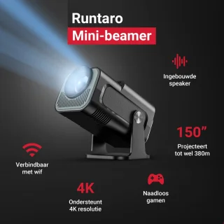 Runtaro Mini Beamer Full HD 1920x1080P 4K WiFi Bluetooth