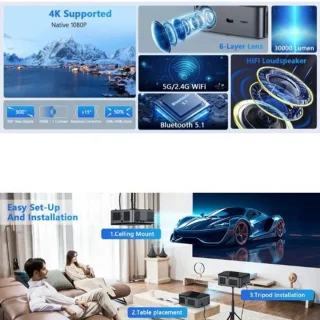 Serolux Android Wifi Full HD Projector 1920x1080P 30.000 Lumen Zwart