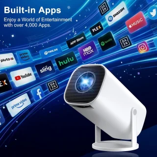 SnelShoppen - 4K Full HD 1080P Mini Projector - Draagbare Projector met WiFi 6, Bluetooth 5.4, 180° Rotatie en Automatische Trapeziumcorrectie voor Fe