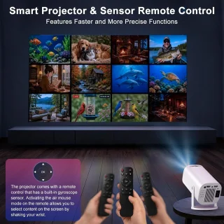SnelShoppen - 4K Full HD 1080P Mini Projector - Draagbare Projector met WiFi 6, Bluetooth 5.4, 180° Rotatie en Automatische Trapeziumcorrectie voor Fe