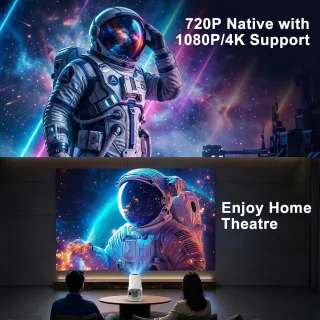 SnelShoppen - 4K Full HD 1080P Mini Projector - Draagbare Projector met WiFi 6, Bluetooth 5.4, 180° Rotatie en Automatische Trapeziumcorrectie voor Fe