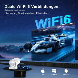 SnelShoppen - Mini Beamer Salange - Draagbare 8K Autofocus Projector met WIFI 6, Bluetooth 5.4, Auto Trapeziumcorrectie, 4K-ondersteuning, Smart Beame