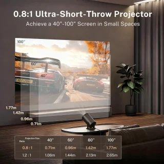 SnelShoppen - Mini Projector 4K Video Projector Android 11 Bluetooth 5 WiFi 6 LYNCAST 1080p Draagbare Beamer voor Telefoon TV Stick HDMI PS5 iOS Perfe