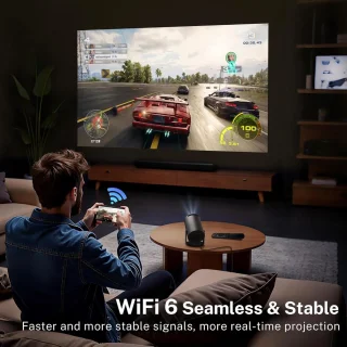 SnelShoppen - Mini Projector 4K Video Projector Android 11 Bluetooth 5 WiFi 6 LYNCAST 1080p Draagbare Beamer voor Telefoon TV Stick HDMI PS5 iOS Perfe