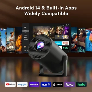 SnelShoppen - Mini Projector 4K Video Projector Android 11 Bluetooth 5 WiFi 6 LYNCAST 1080p Draagbare Beamer voor Telefoon TV Stick HDMI PS5 iOS Perfe