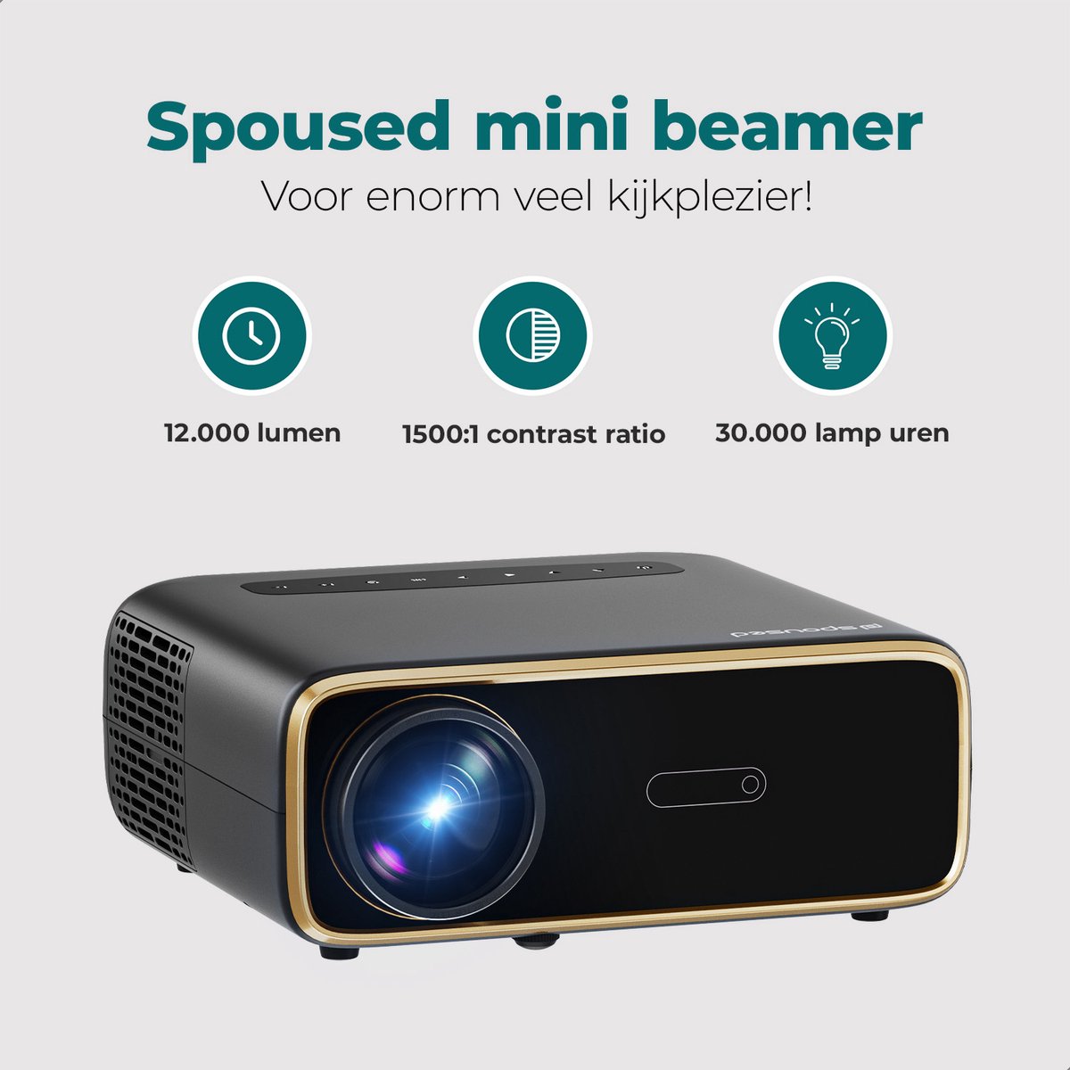 Spoused Full-HD Mini Beamer Zwart
