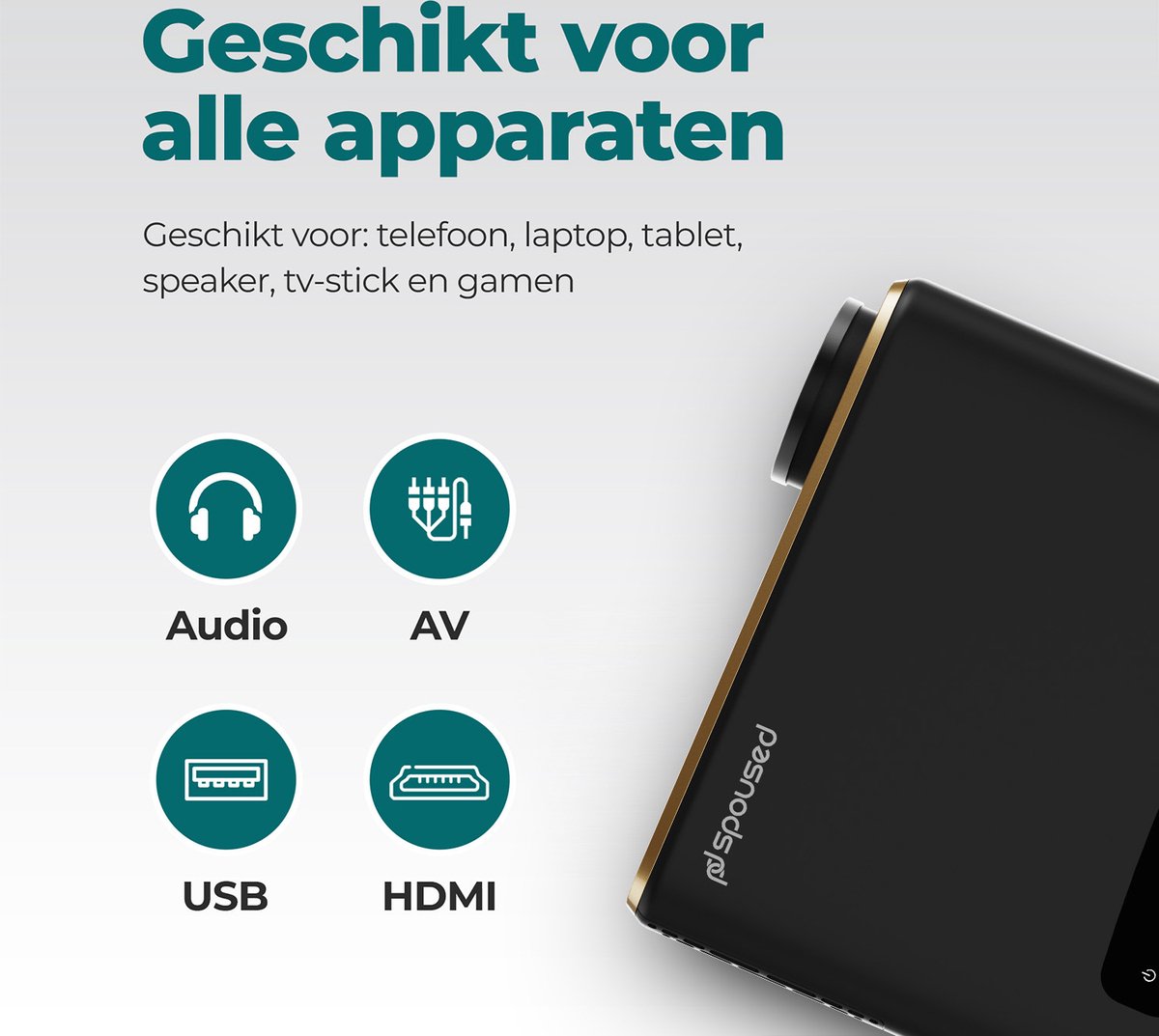 Spoused Full-HD Mini Beamer Zwart