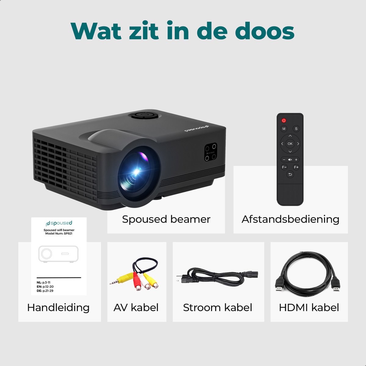 Spoused Mini Beamer Full-HD Zwart