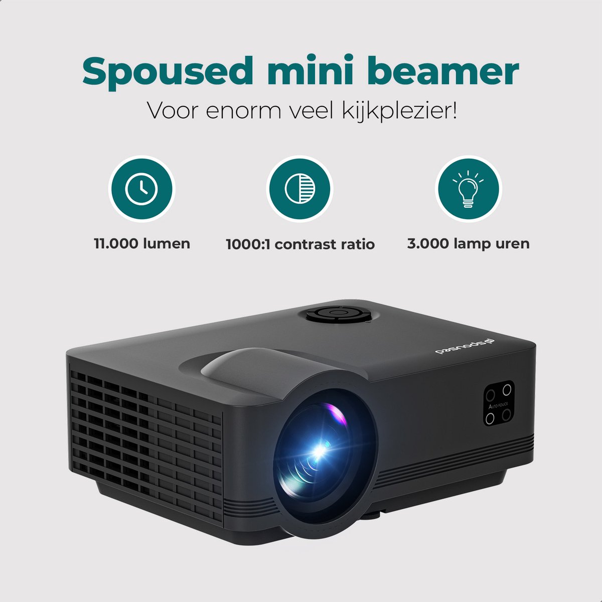 Spoused Mini Beamer Full-HD Zwart