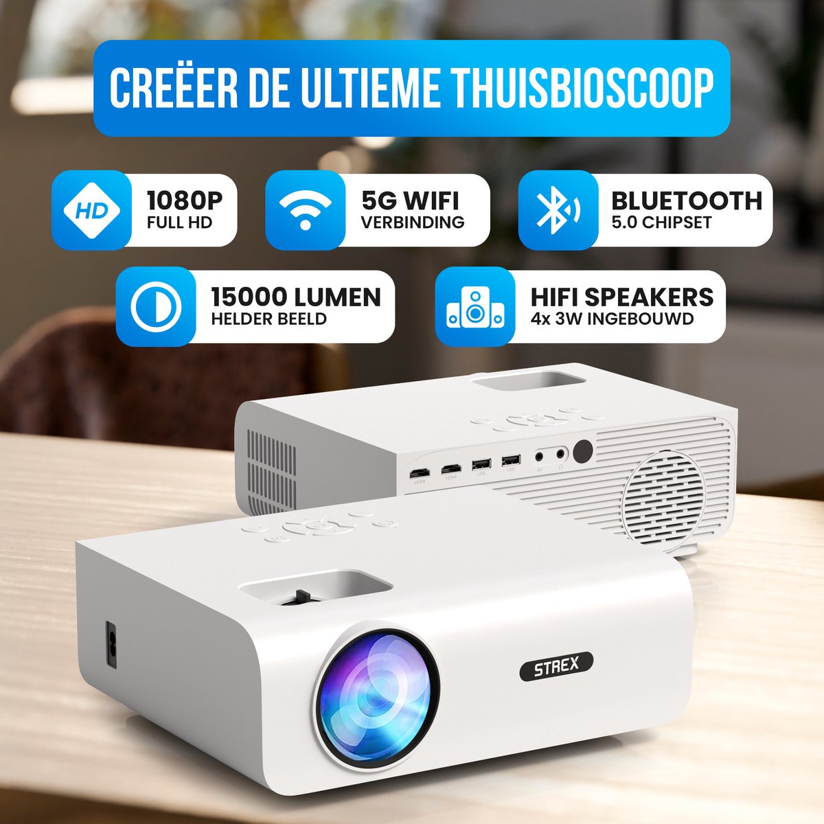 Strex Beamer 1080P Full HD Mini Projector