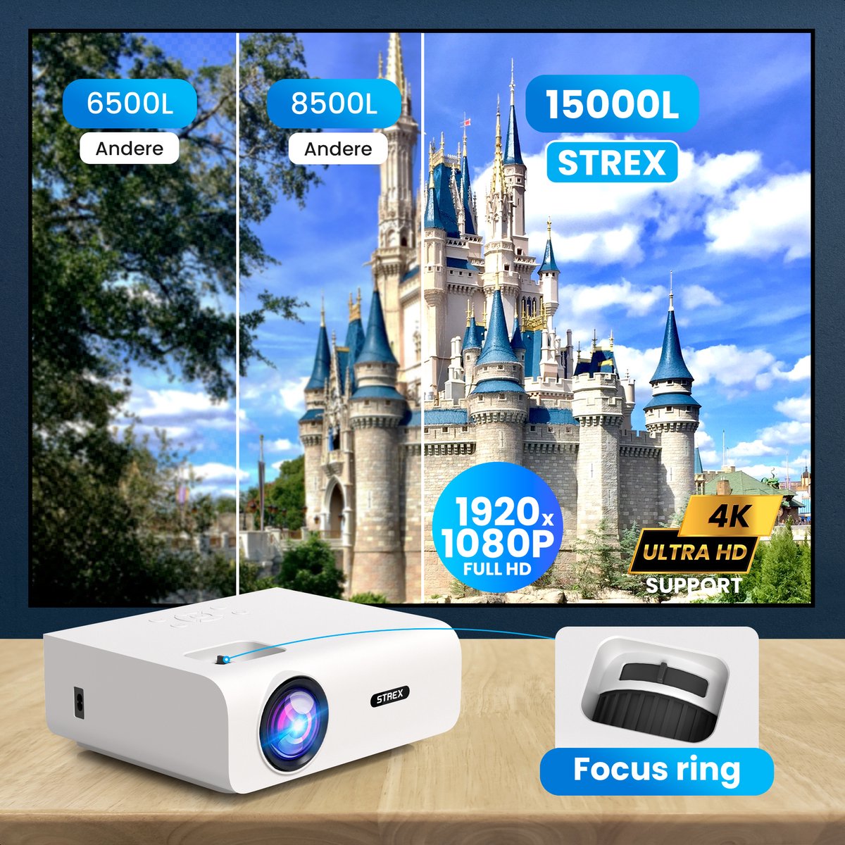 Strex Beamer 1080P Full HD Mini Projector
