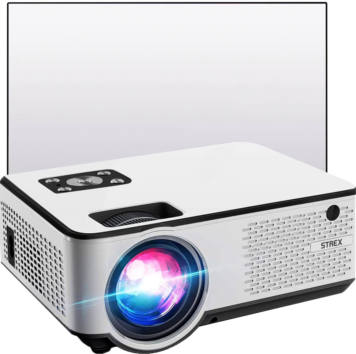 Strex Beamer Full HD 7000 Lumen Mini Projector Met Projectiescherm