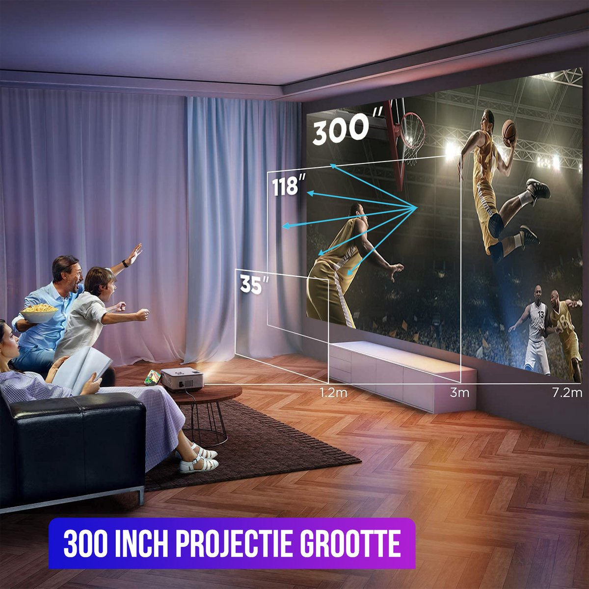Strex Beamer Full HD 7000 Lumen Mini Projector Met Projectiescherm