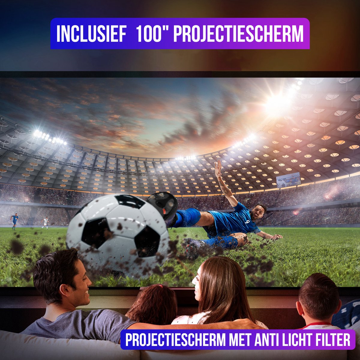 Strex Beamer Full HD 7000 Lumen Mini Projector Met Projectiescherm