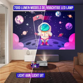 Strex Beamer Full HD 7000 Lumen Mini Projector Met Projectiescherm