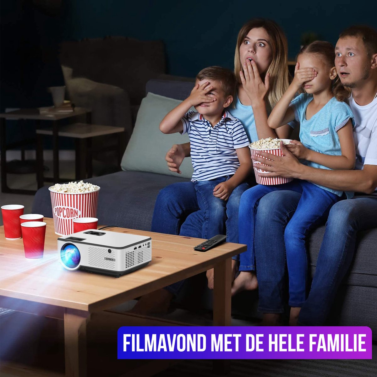 Strex Beamer Full HD 7000 Lumen Mini Projector Met Projectiescherm