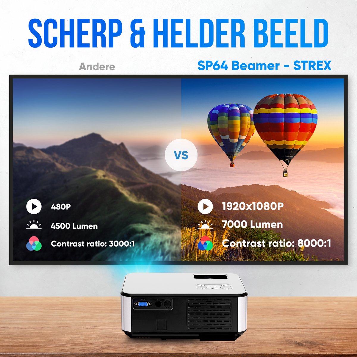 Strex Beamer Mini Projector Full HD 1920x1080P