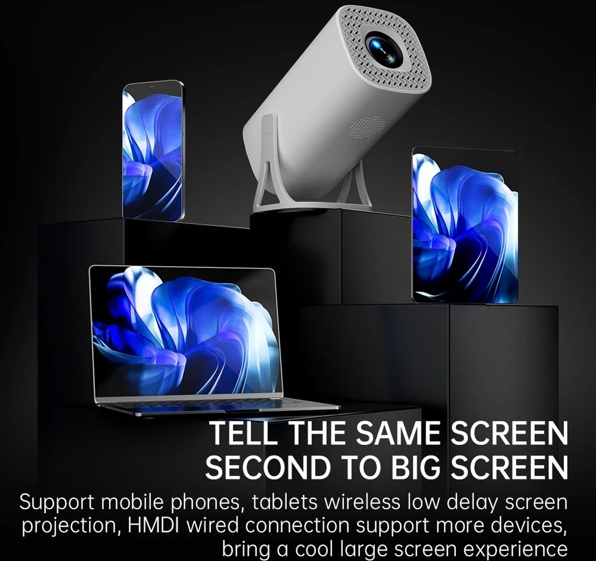Tf Kaart 4K Mini Projector Bluetooth Wifi 6 Wit Android 11 64GB