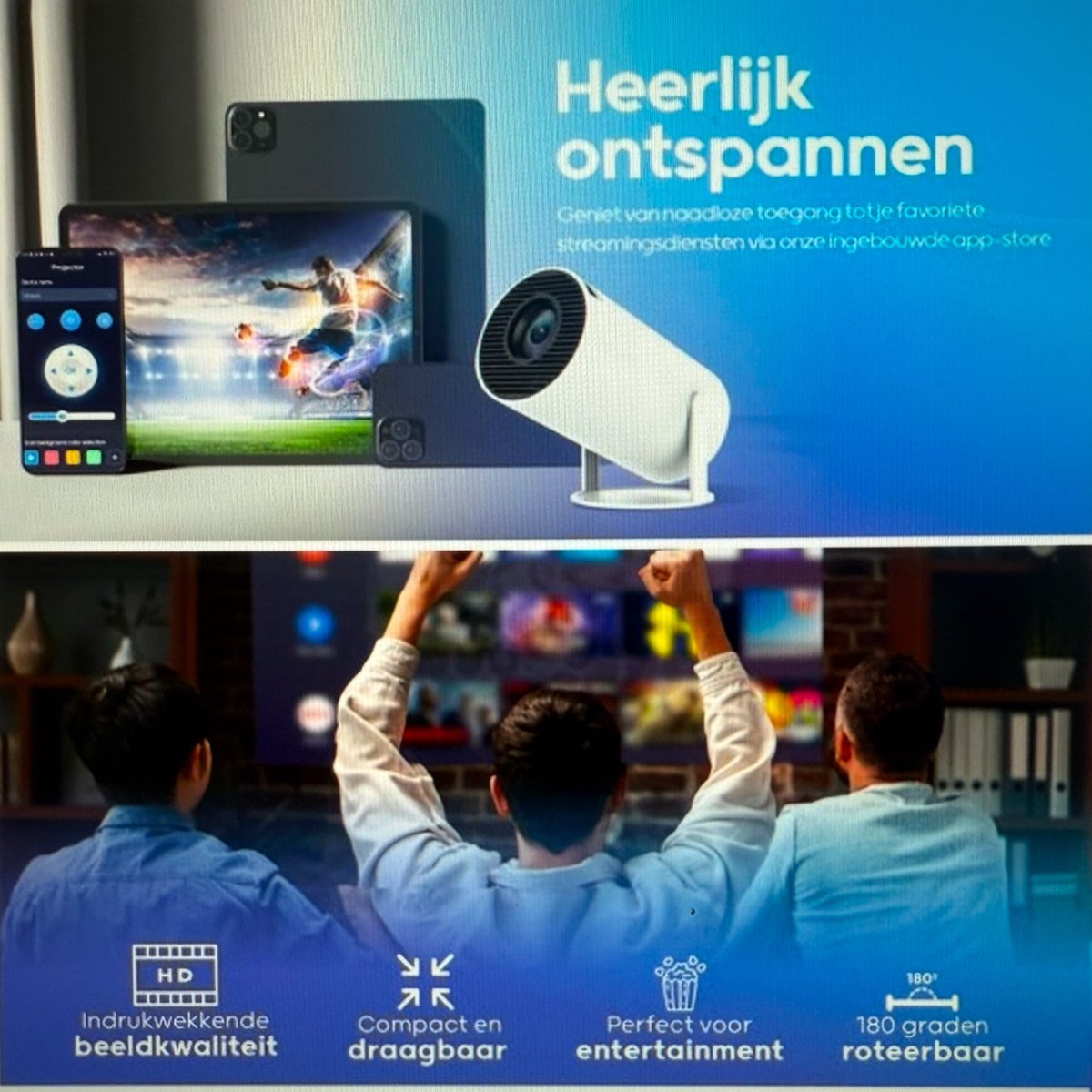 Ultieme WiFi 6 Mini Beamer 200 ANSI Lumen Android Home Cinema