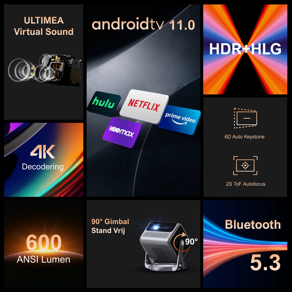 ULTIMEA mart Android TV 11.0 Beamer Zwart