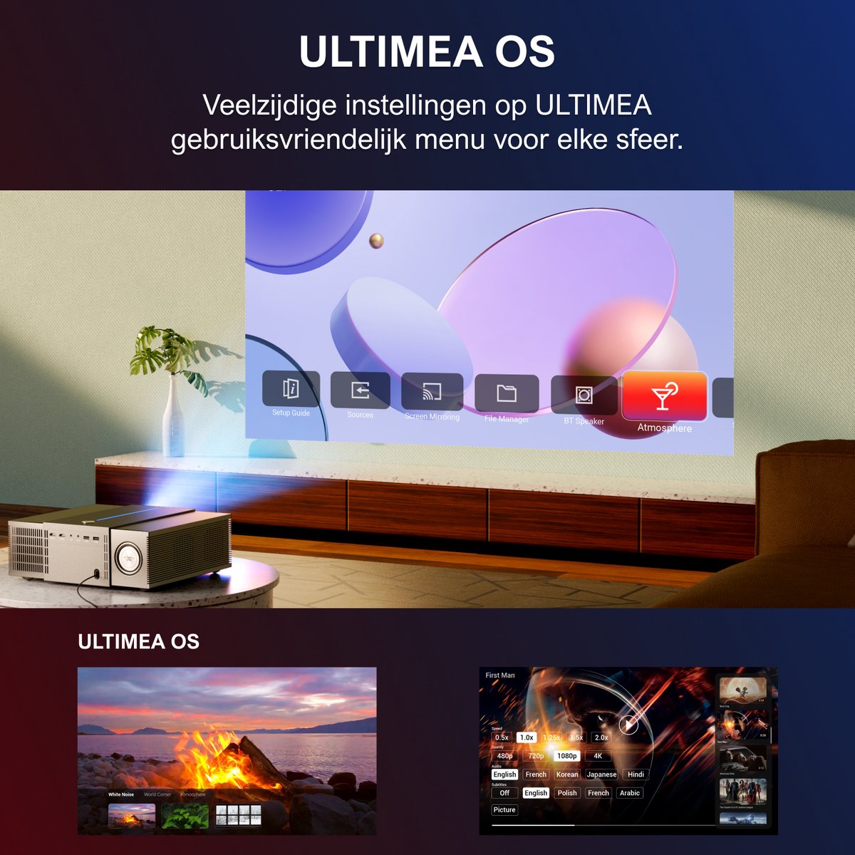 ULTIMEA Native 1080P 4K Beamer Zwart
