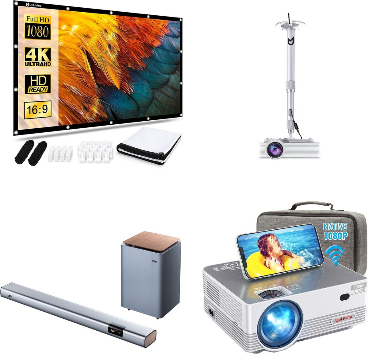 De UpLiving® LCD Mini Beamer Full HD inclusief Soundbar en Accessoires in één oogopslag