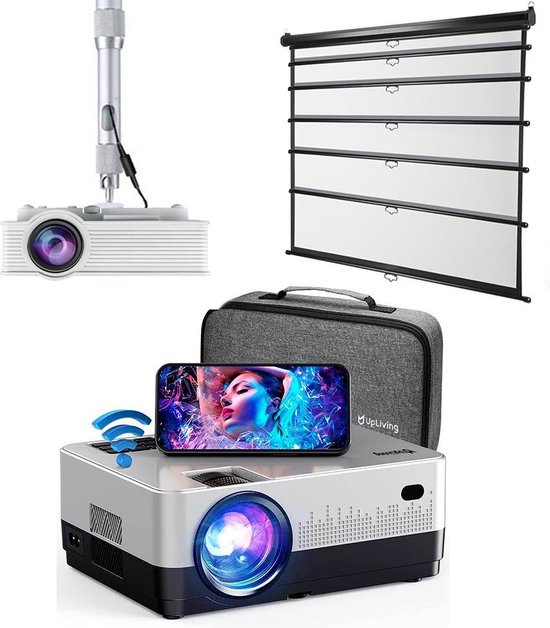 UpLiving Thuisbioscoop Set LCD Mini Beamer 236cm Projectiescherm Beamerbeugel Surround Set