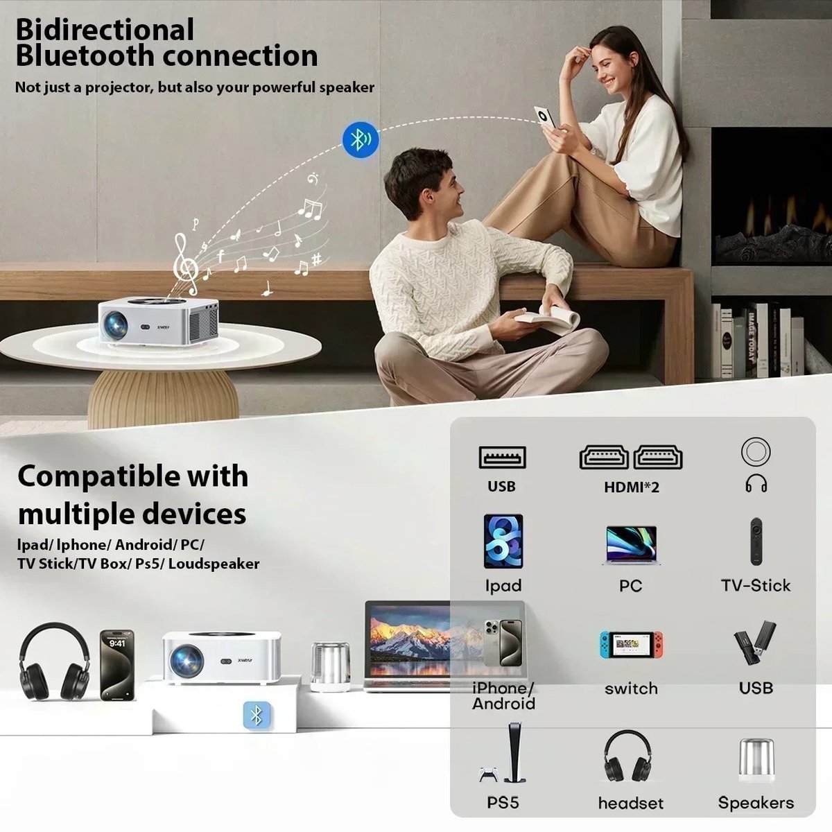 VirtuQuality Android 4K Beamer Wifi 6 Bluetooth 5.1
