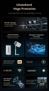 Visioware Mini Beamer 720p HD Projector WiFi 6 Bluetooth 5.0