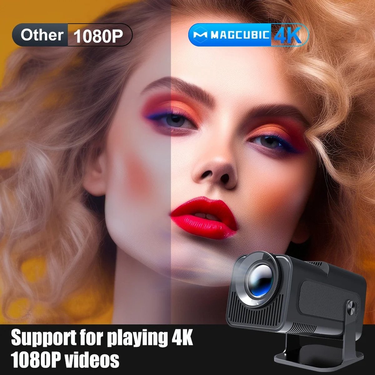 Whoopr Mini Projector 4K Ultra HD Zwart