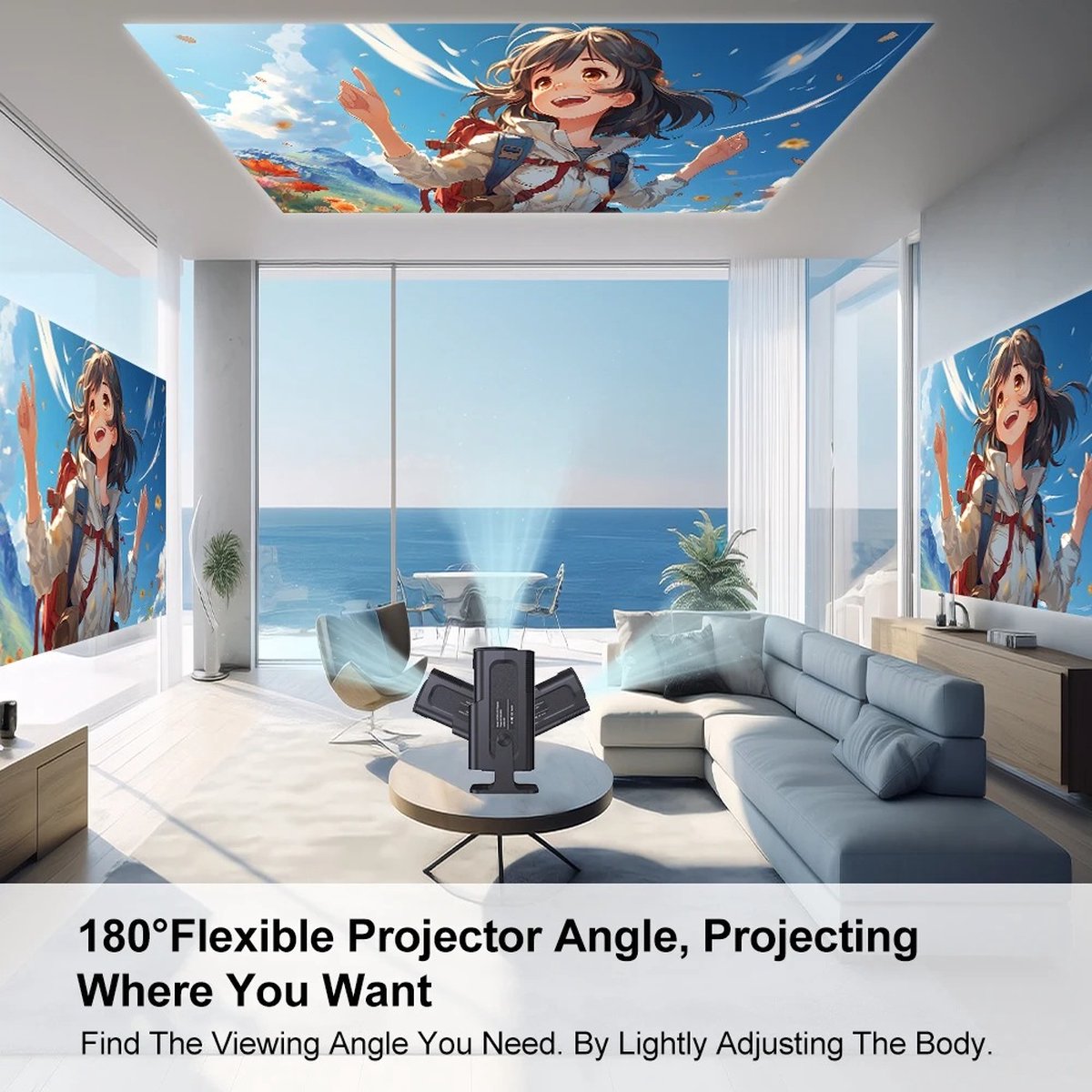 Whoopr Mini Projector 4K Ultra HD Zwart