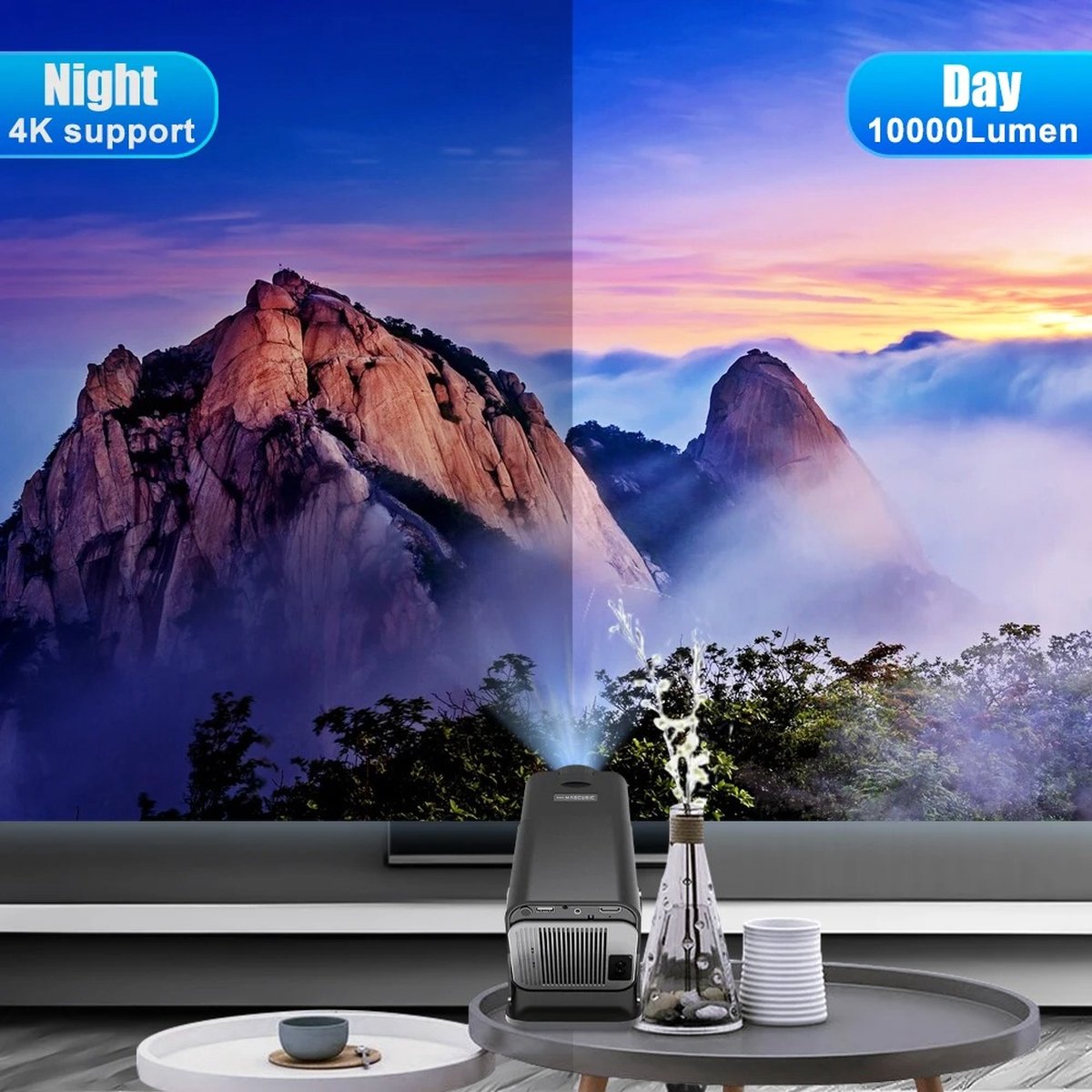 Whoopr Mini Projector 4K Ultra HD Zwart