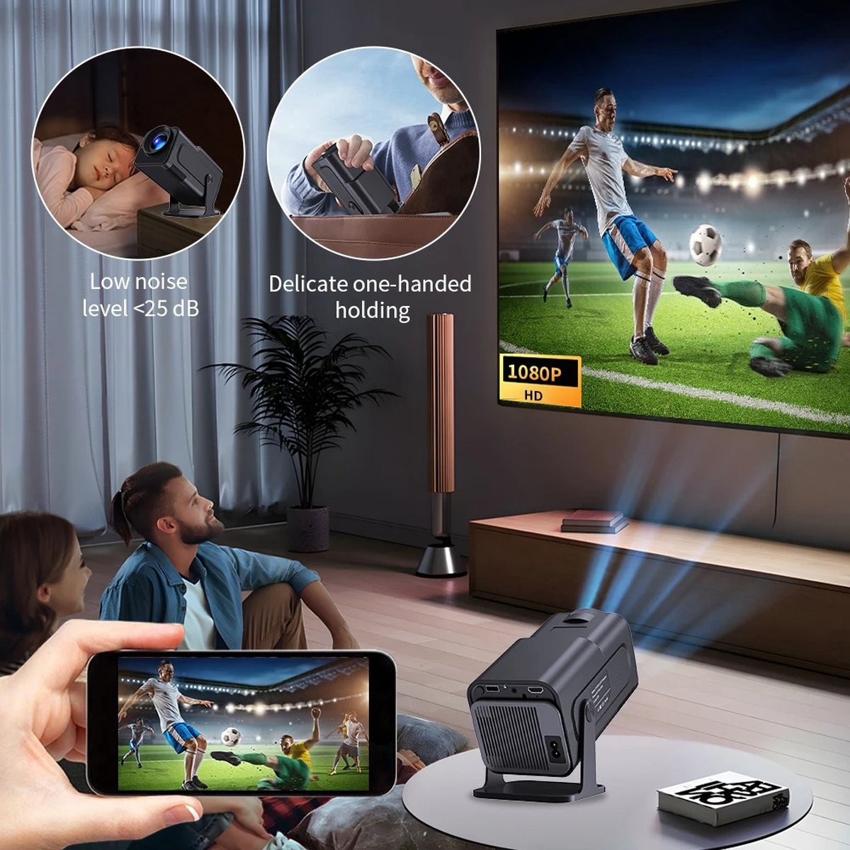 Whoopr Mini Projector 4K Ultra HD Zwart