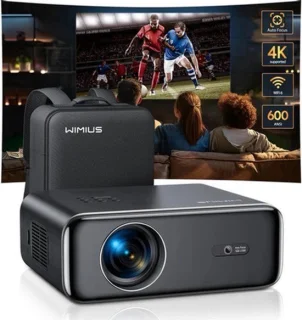 Wimius Beamer projector 4k 1080p automatische focus met wifi 6 en bluetooth 5.2, zwart