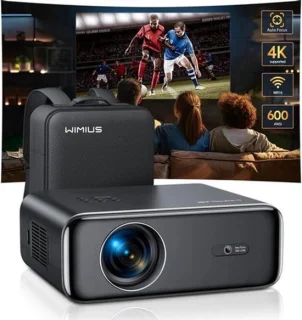 Wimius beamer projector 4k 1080p, automatische focus, wifi 6 en bluetooth 5.2, 600 ansi, zwart