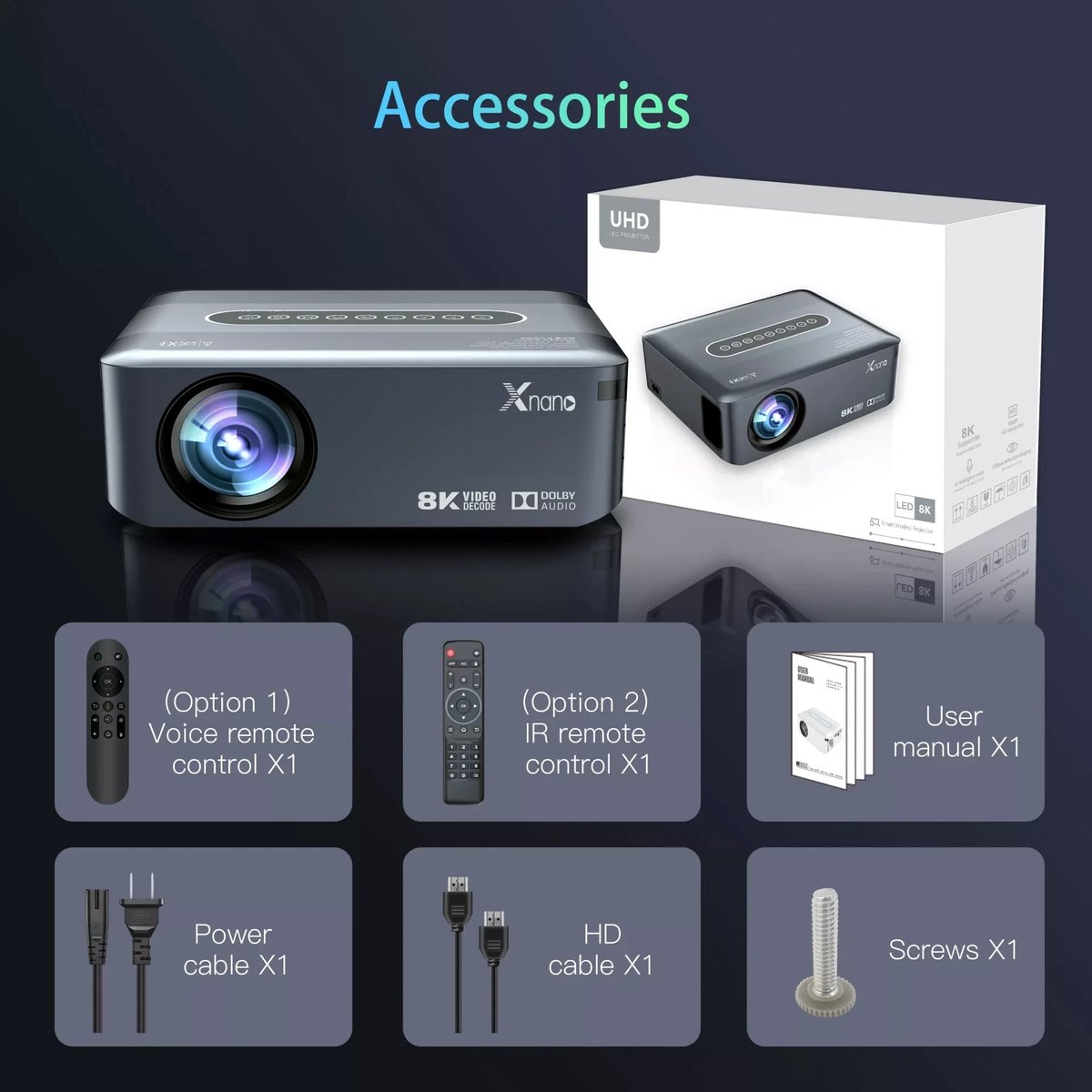 Xnano X1 UHD LED Projector Full HD 1920x1080P