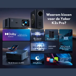 Yaber K2S PRO Beamer Zwart 1080P FHD 1000 ANSI Lumens